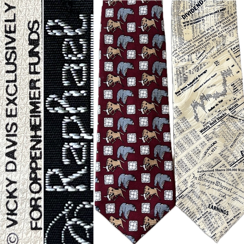 2️⃣💰Stock Market / Wall Street Neckties—Bulls/Bears & Newsprint for Man < 5’10”